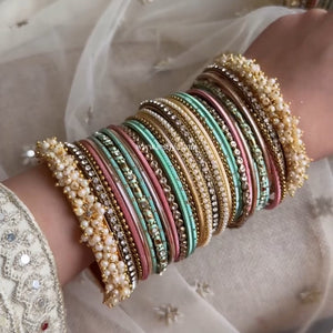 Bridal Stone Bangle Set with Gajra and mix colour by Leshya