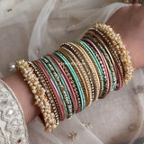 Bridal Stone Bangle Set with Gajra and mix colour by Leshya