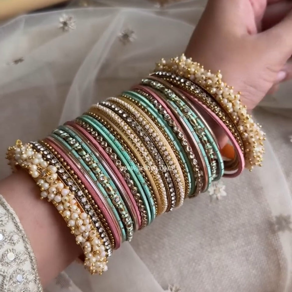 Bridal Stone Bangle Set with Gajra and mix colour by Leshya