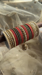 Colourful Jhumki Bangle set with Kundan Border Kada by Leshya