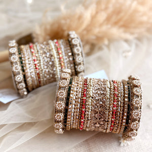 Traditional Red-Green Style Bangle set for two hands by Leshya