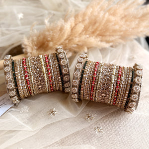 Traditional Red-Green Style Bangle set for two hands by Leshya