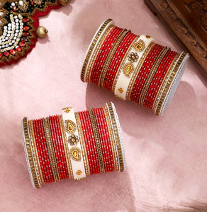 Traditonal Bridal Bangle set with golden dotted design