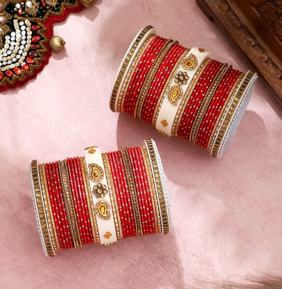 Traditonal Bridal Bangle set with golden dotted design