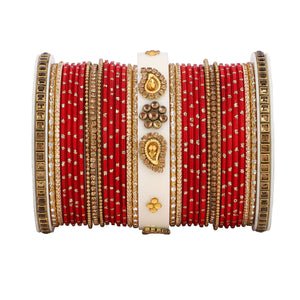 Traditonal Bridal Bangle set with golden dotted design