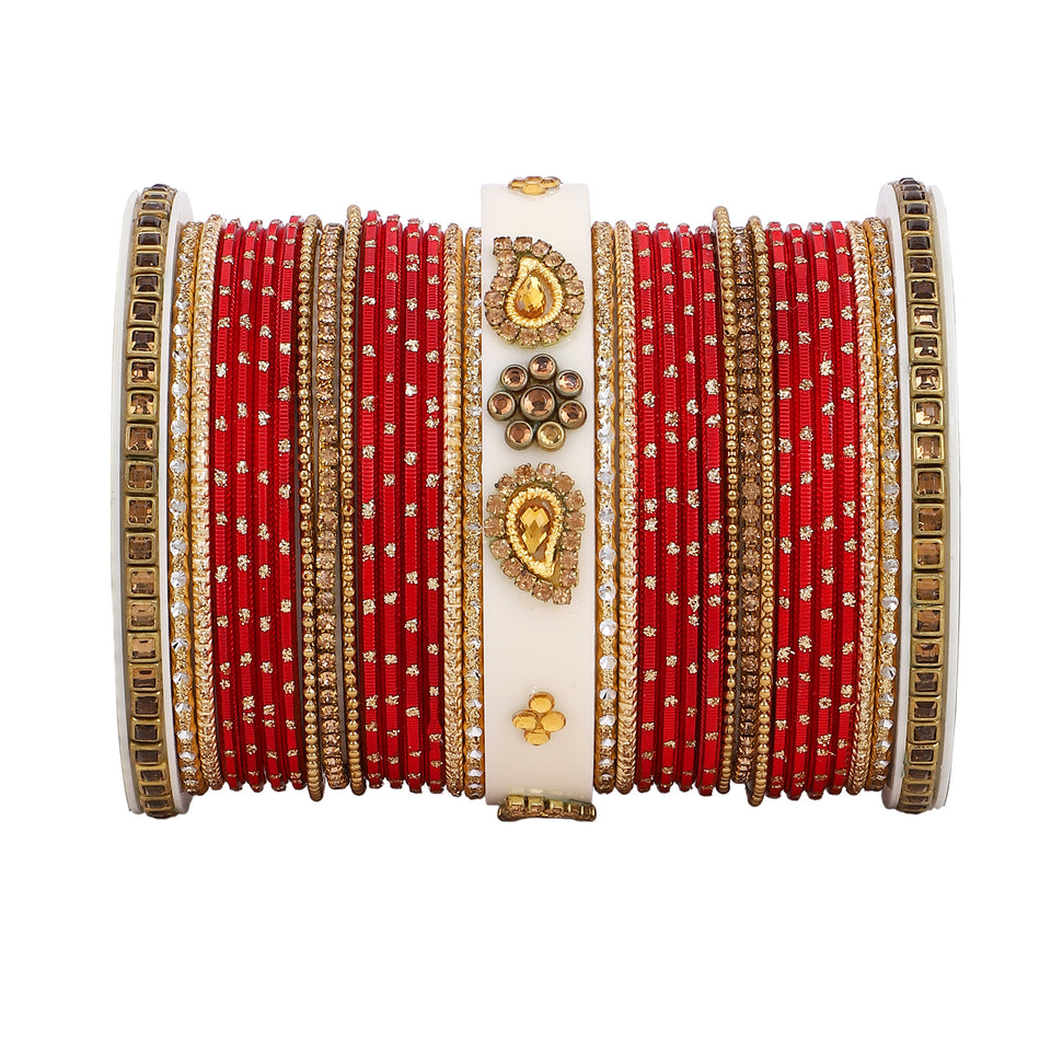 Traditonal Bridal Bangle set with golden dotted design