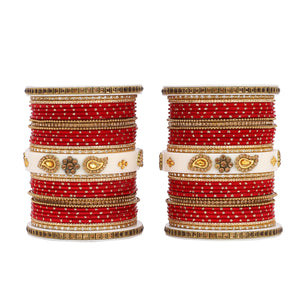 Traditonal Bridal Bangle set with golden dotted design
