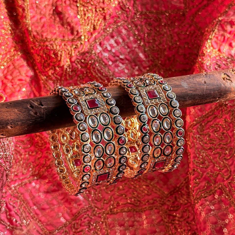 Bridal Kundan Stone Bangle set for two Hands