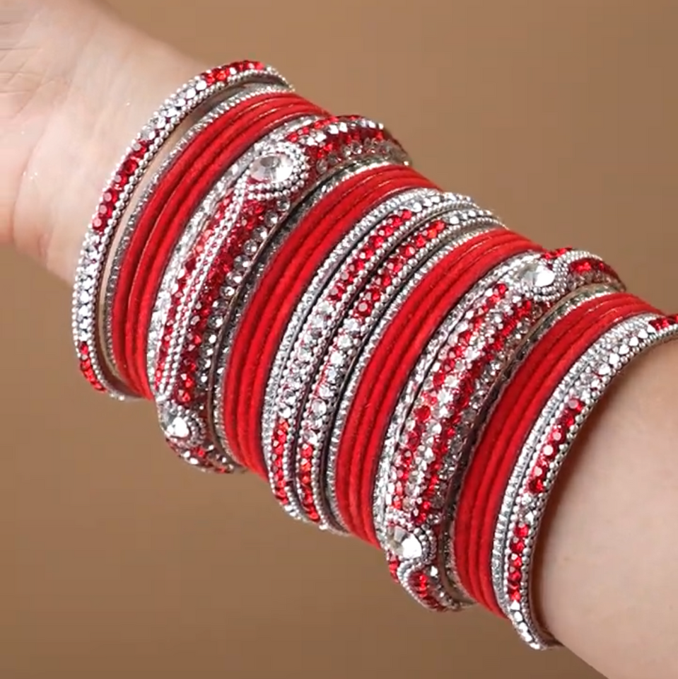 Set of 27 Shinning Metal Lac bangle set by Leshya