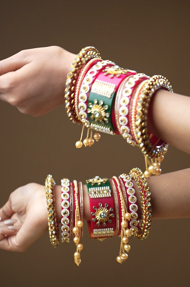 Traditional Rajasthani Bridal Chura by Leshya with Latkan