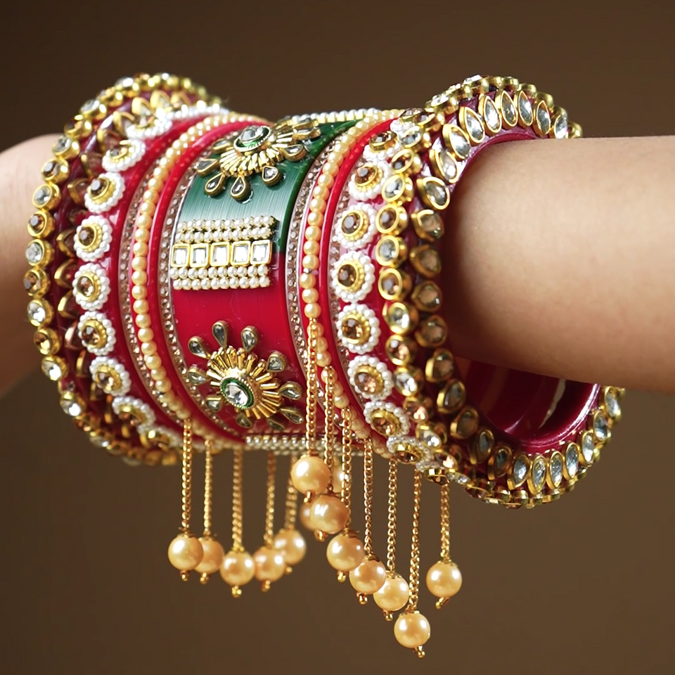 Traditional Rajasthani Bridal Chura by Leshya with Latkan