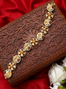 Flower shape Meenakari Kundan stone chain bracelet