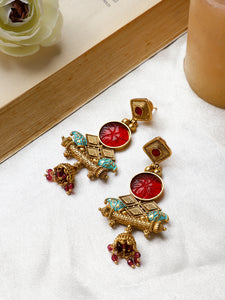 Temple Jewellery Earring with Meenakari & Jhumka by Leshya