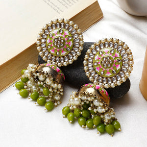 Meenakari Earrings with Kundan Pearl & Jhumka by Leshya