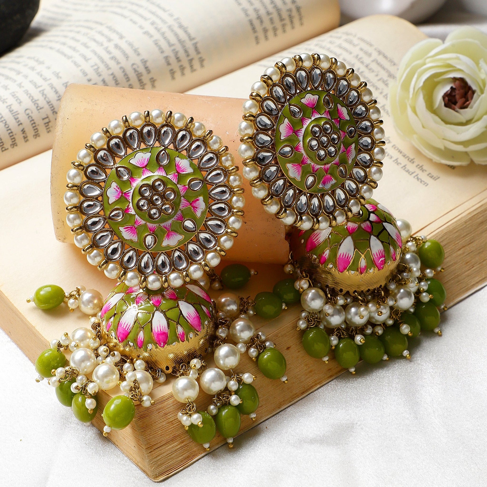 Ethnic Indian Peacock Meenakari Jhumka Earrings/Sea Green Pearl Jhumka  Earrings | eBay
