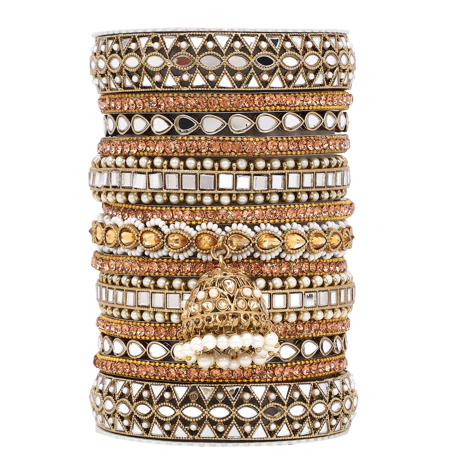 Traditional Mirror Bangle Set with Jhumki by Leshya