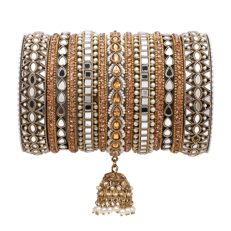 Traditional Mirror Bangle Set with Jhumki by Leshya