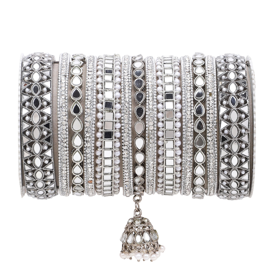 Traditional Mirror Bangle Set with Jhumki by Leshya