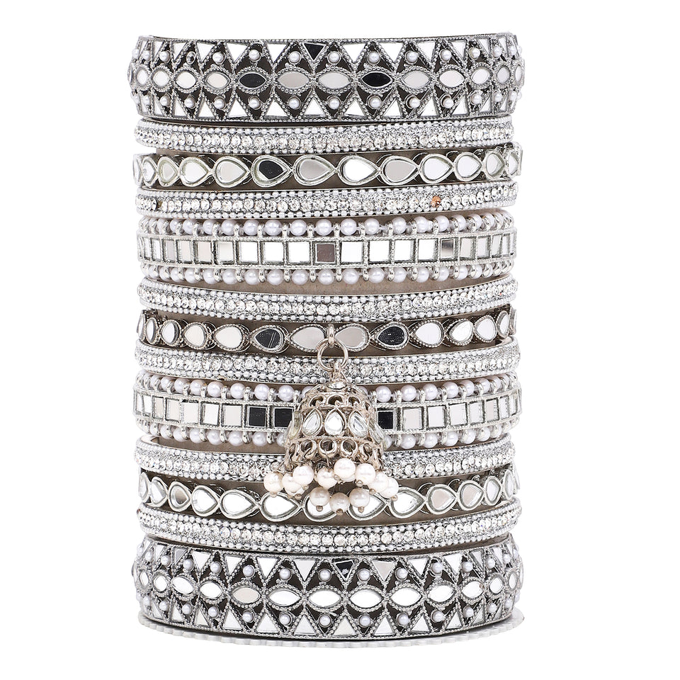 Traditional Mirror Bangle Set with Jhumki by Leshya