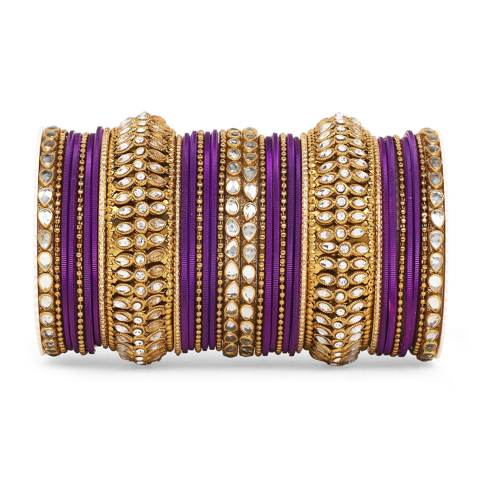 Set of 34 Shining Kundan bangle set by Leshya