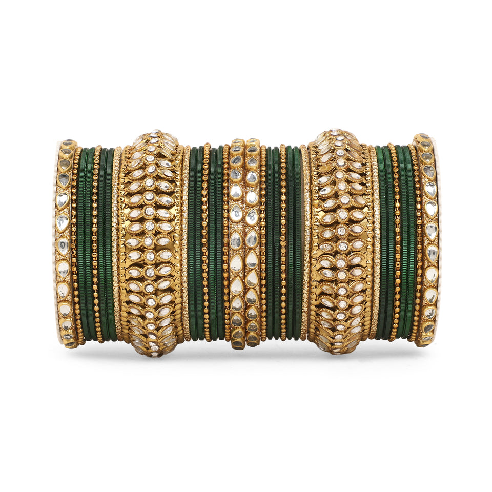 Set of 34 Shining Kundan bangle set by Leshya