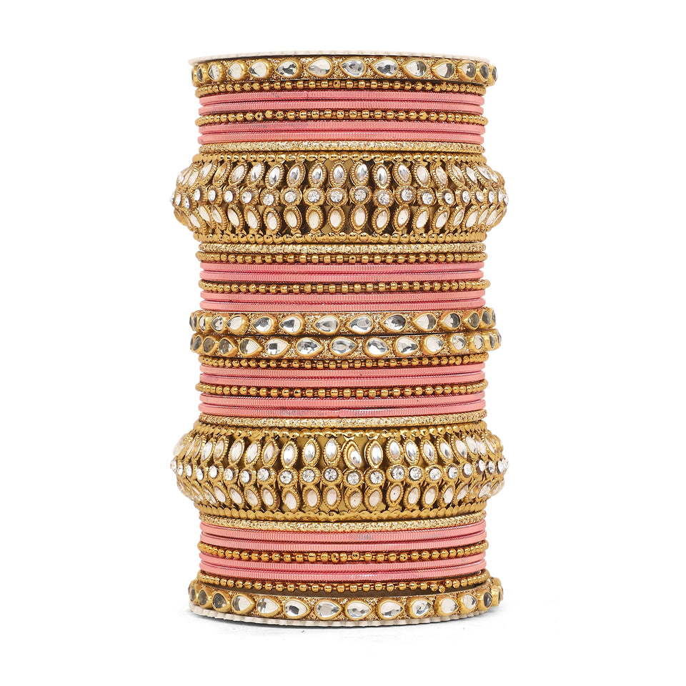 Set of 34 Shining Kundan bangle set by Leshya