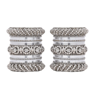 Silver Pacheli Bangle set With Flower center kada by Leshya