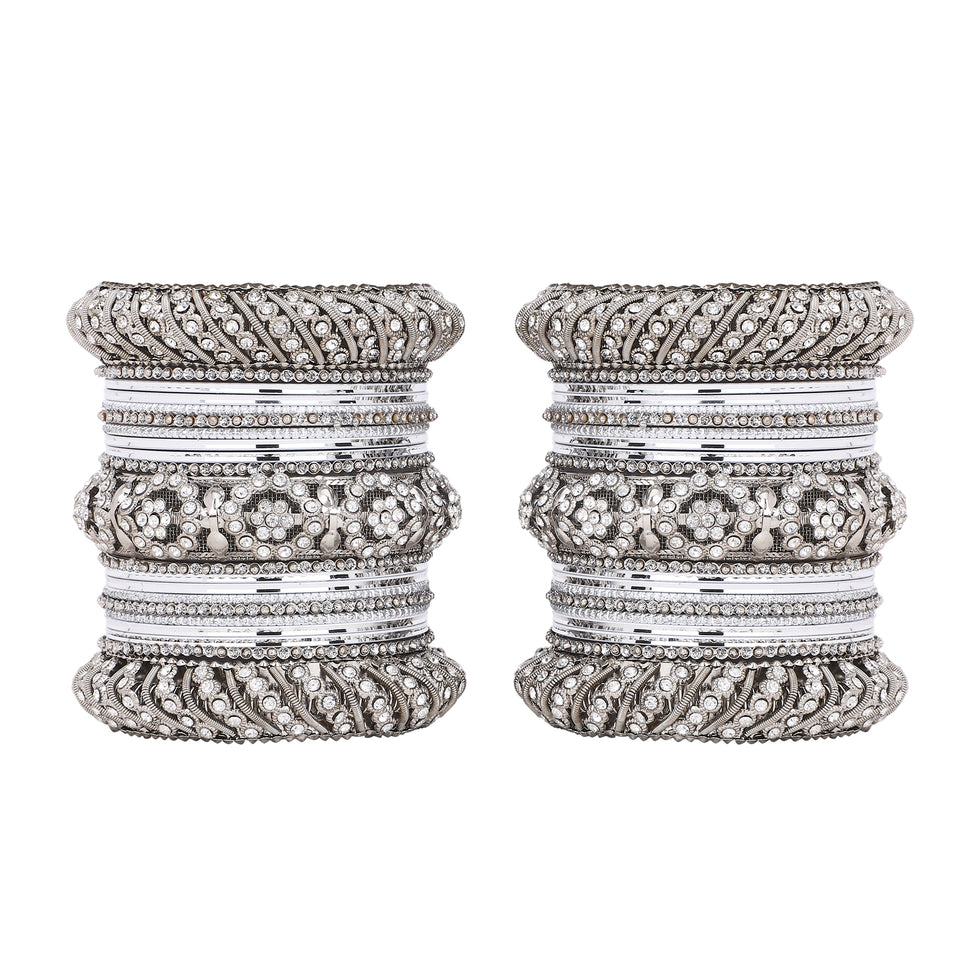Silver Pacheli Bangle set With Flower center kada by Leshya