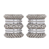 Silver Pacheli Bangle set With Flower center kada by Leshya