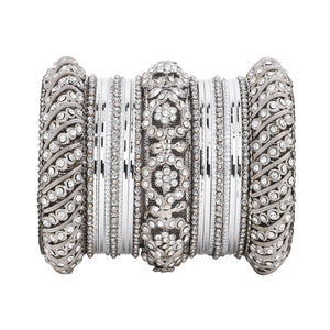 Silver Pacheli Bangle set With Flower center kada by Leshya