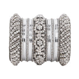 Silver Pacheli Bangle set With Flower center kada by Leshya