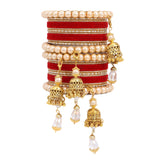 Traditional Pearl Jhumki and Velvet Bangle set by Leshya