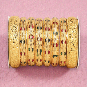 Set of 8 Gold Guarantee Kada Bracelet set by Leshya