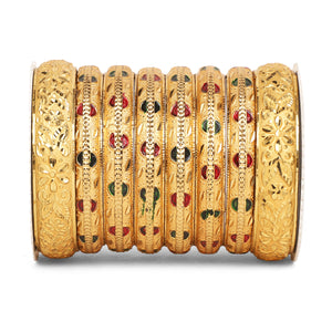 Set of 8 Gold Guarantee Kada Bracelet set by Leshya