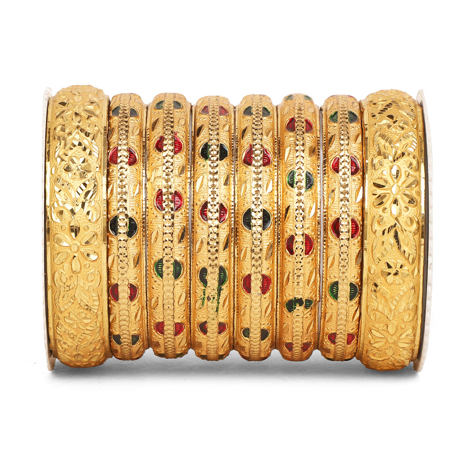 Set of 8 Gold Guarantee Kada Bracelet set by Leshya