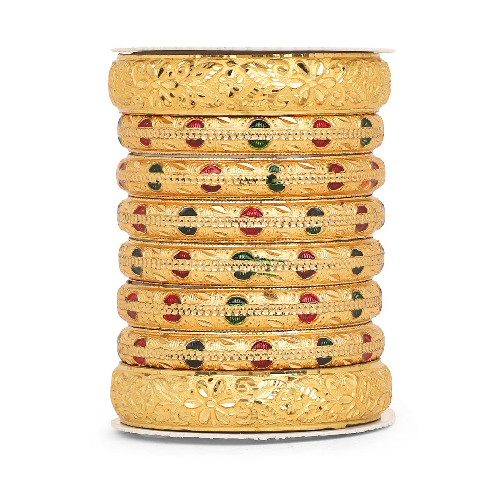 Set of 8 Gold Guarantee Kada Bracelet set by Leshya