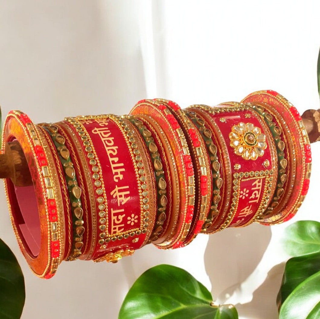 Traditional Rajasthani Bridal Chura in Gold Bead Work by Leshya