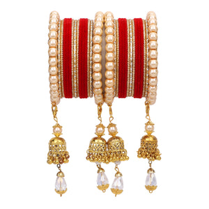 Traditional Pearl Jhumki and Velvet Bangle set by Leshya