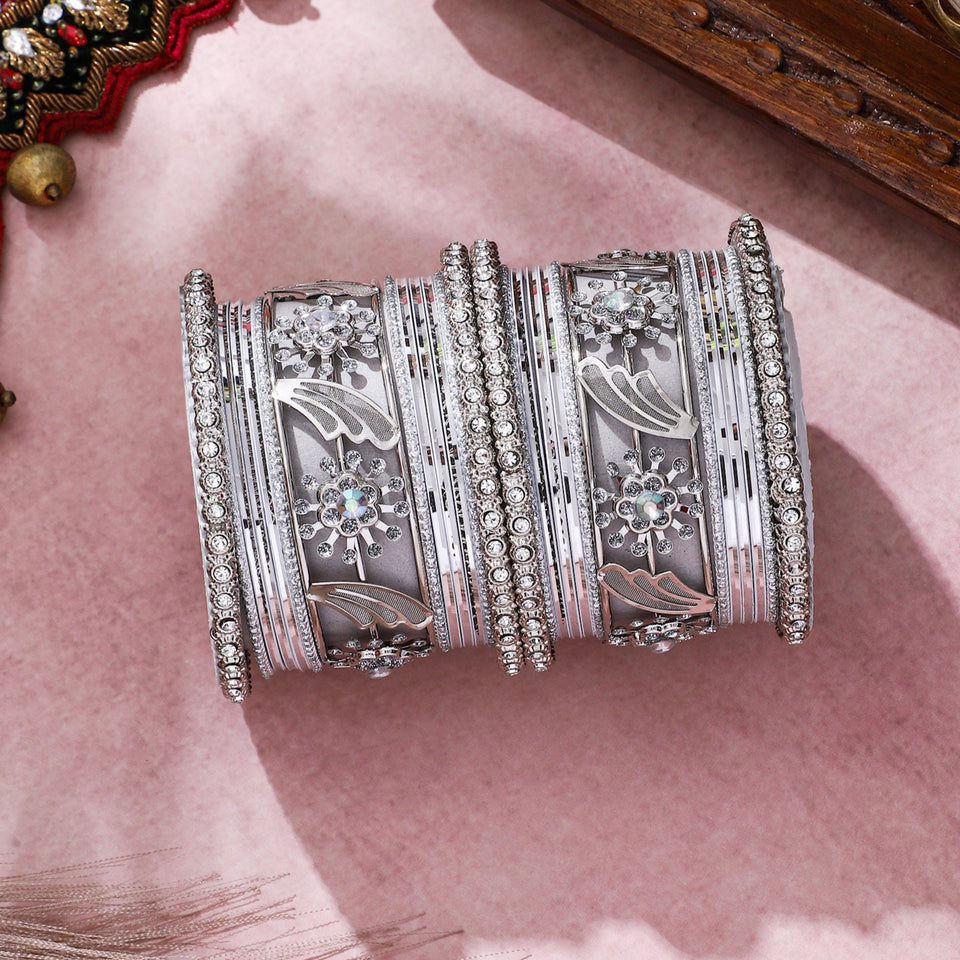 Silver Bridal Bangle set by Leshya