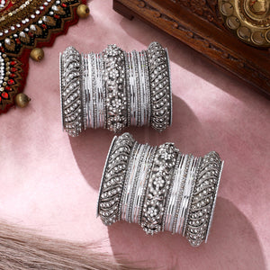 Silver Pacheli Bangle set With Flower center kada by Leshya