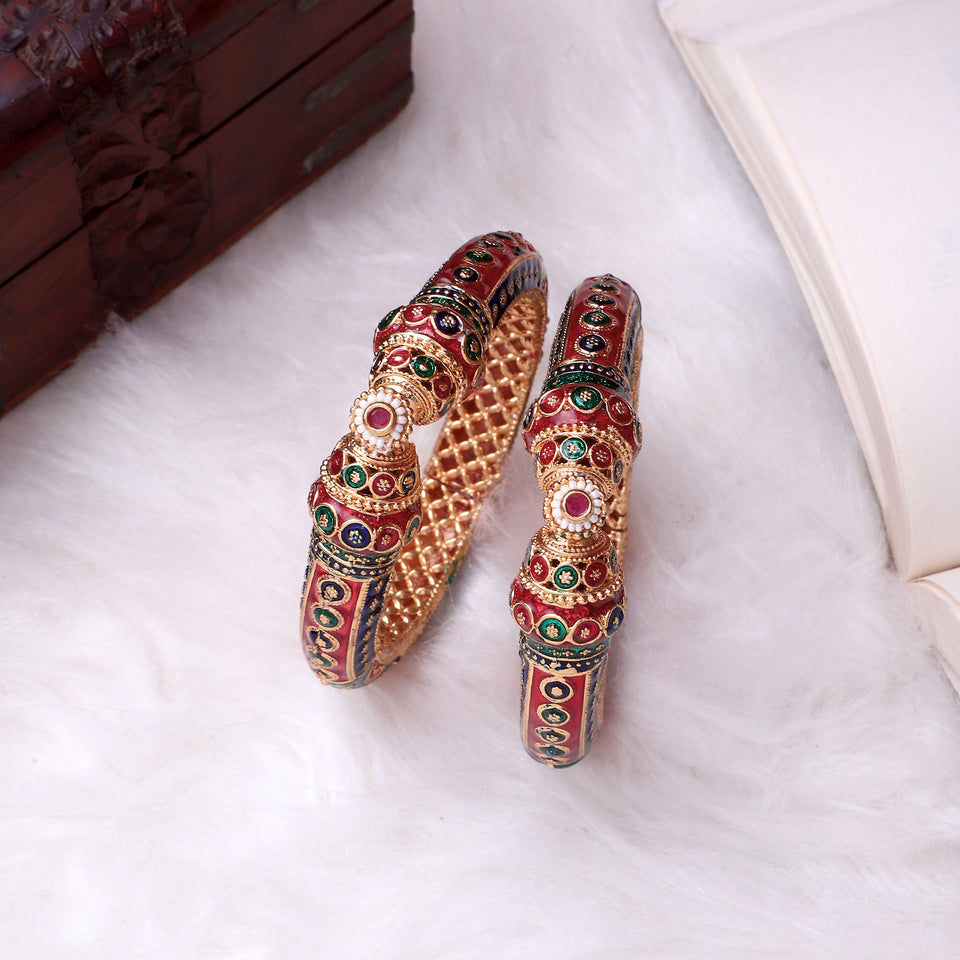 Dailywear Meenakari Peacock Rajwada Bracelets with Golden Polish by Leshya
