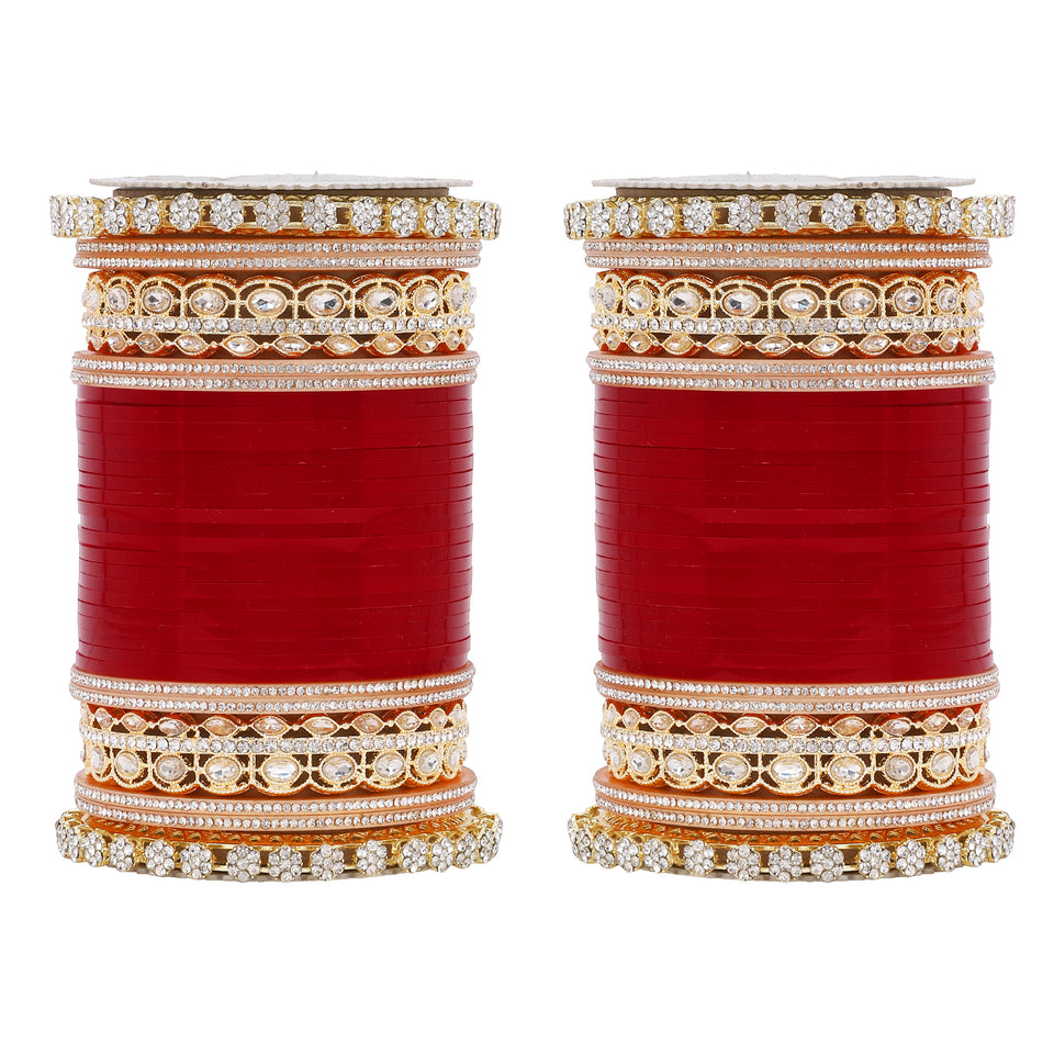 Bridal Chura with Rich Colours and Stone Pacheli Kada