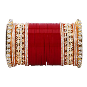 Bridal Chura with Rich Colours and Stone Pacheli Kada