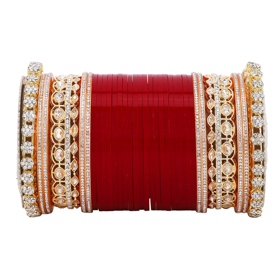 Bridal Chura with Rich Colours and Stone Pacheli Kada