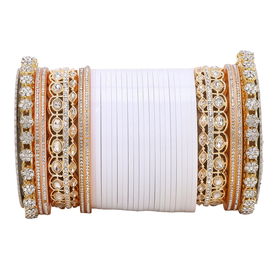 Bridal Chura with Rich Colours and Stone Pacheli Kada