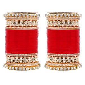 Bridal Chura with Rich Colours and Stone Pacheli Kada