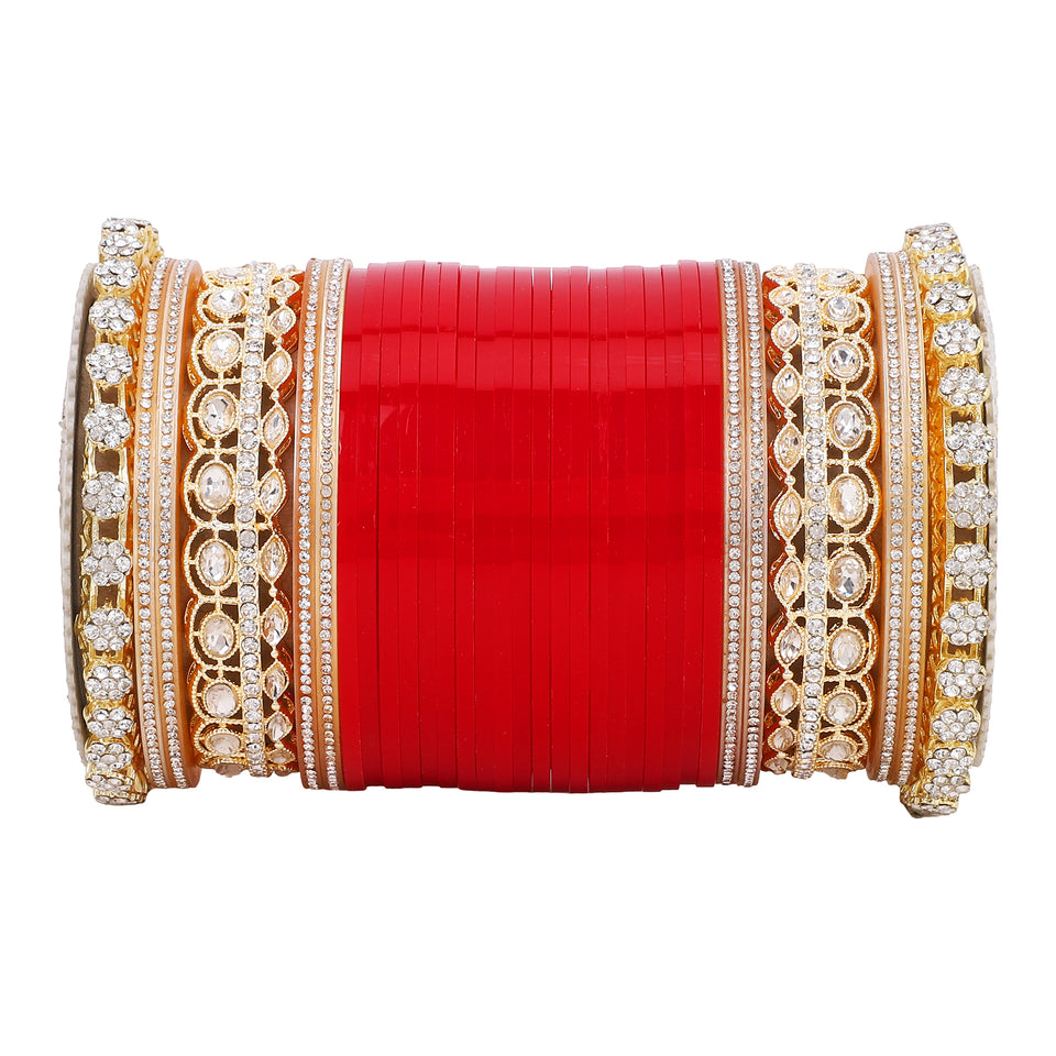 Bridal Chura with Rich Colours and Stone Pacheli Kada