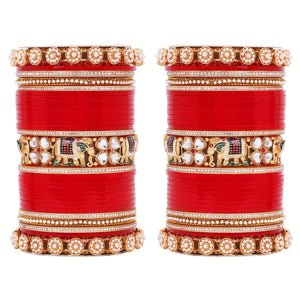Bridal Chura with Pastel Colours and Kundan Elephant Kada