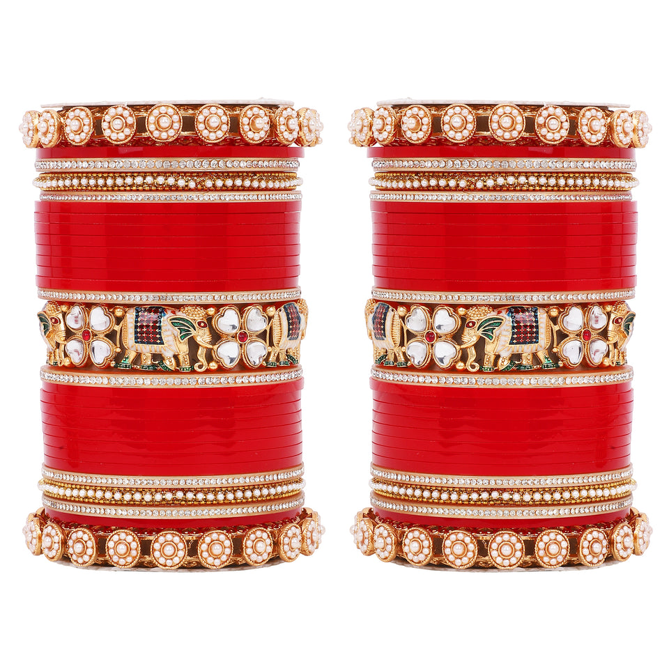 Bridal Chura with Pastel Colours and Kundan Elephant Kada