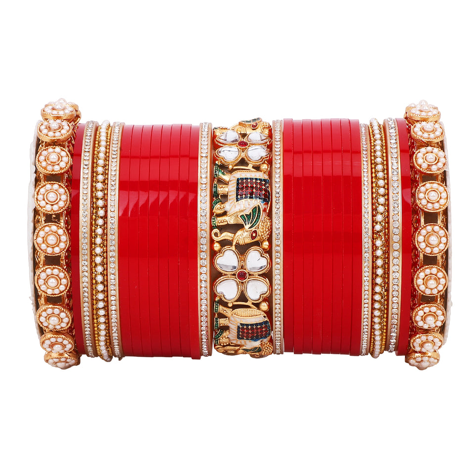 Bridal Chura with Pastel Colours and Kundan Elephant Kada